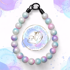 Beaded slip on dog collar made from 20mm round acrylic beads in ombre style