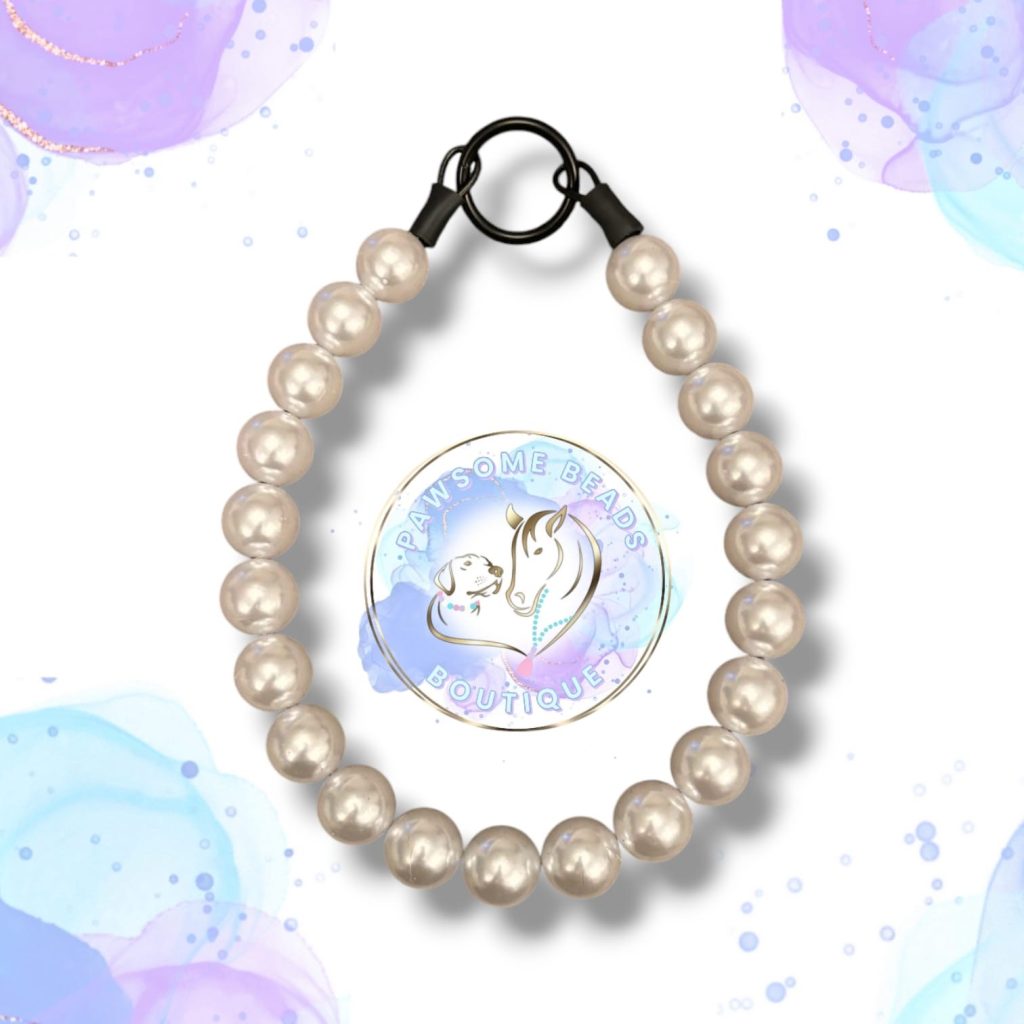 Beaded slip on dog collar made from 20mm round cream pearl acrylic beads