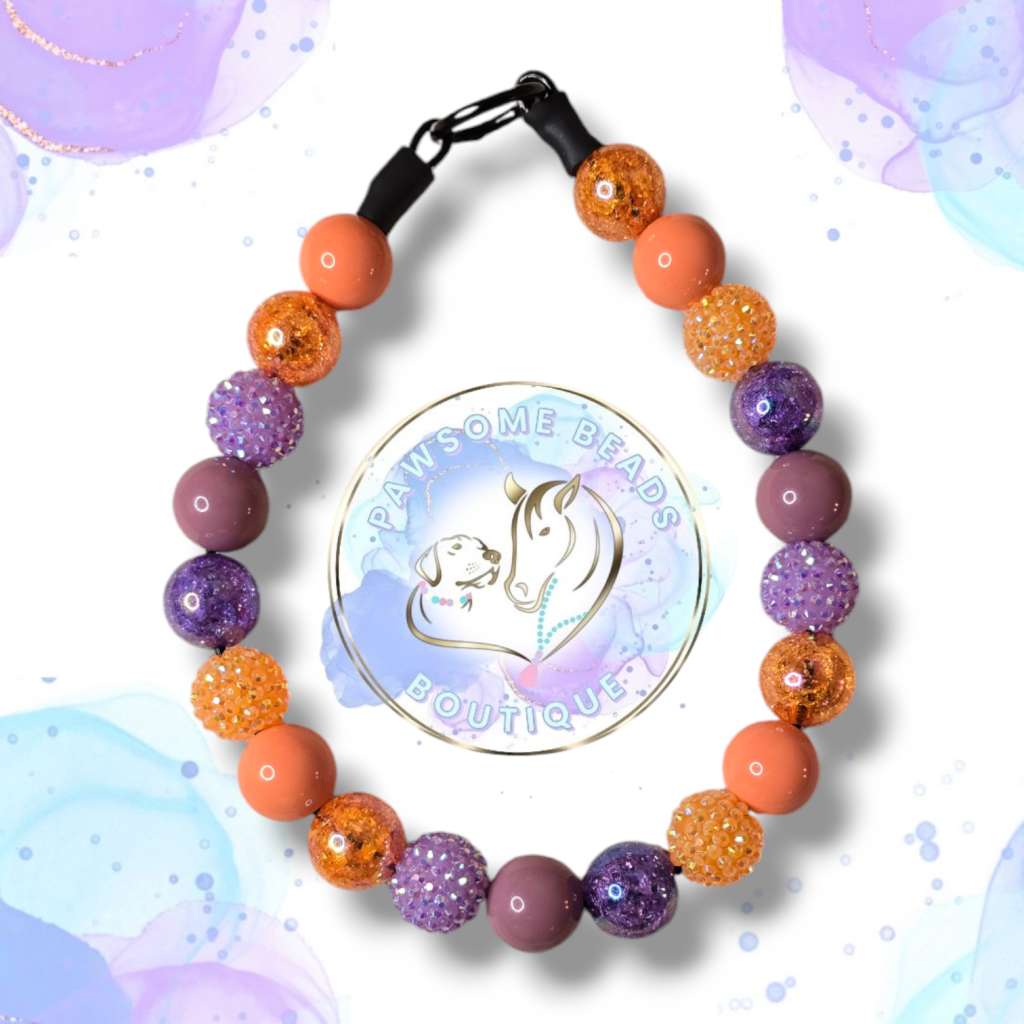 Beaded slip on dog collar made from 20mm round acrylic beads in autumn colours