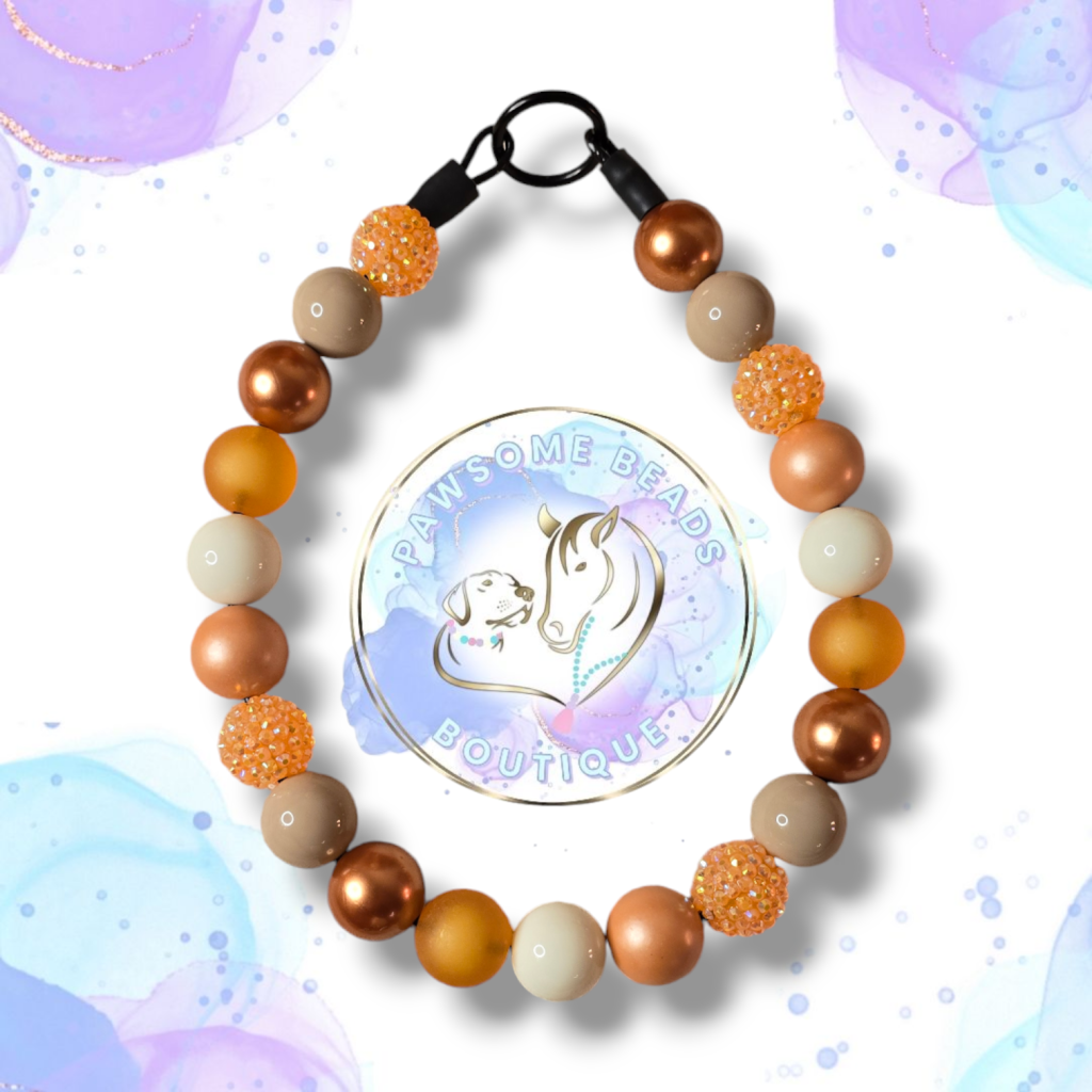 Beaded slip on dog collar made from 20mm round acrylic beads in autumn colours