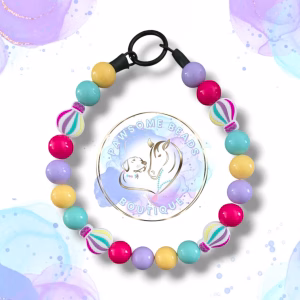 Beaded slip on dog collar made from 20mm round acrylic beads in multi colours and featuring silicone hot air balloon bead