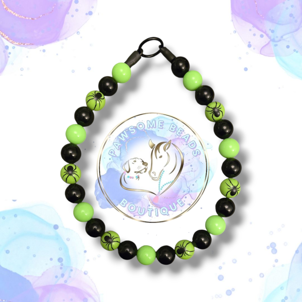 Beaded dog collar made from 20mm round acrylic beads in halloween style