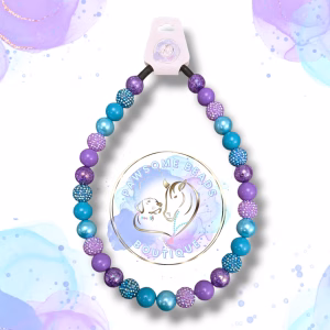 Beaded dog collar made from 20mm round acrylic beads in blue and purple beads