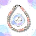 Beaded slip on dog collar made from 20mm round acrylic beads in pink and silver colours