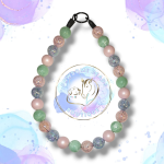 Beaded dog collar made from 20mm round acrylic beads in light colours and crackle beads