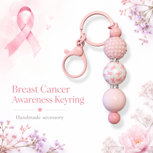 Breast Cancer Beaded Key Ring