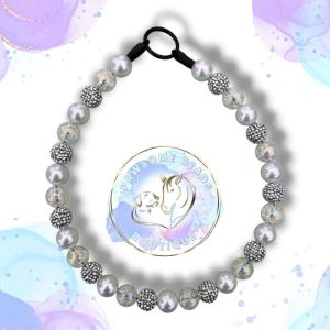 Silver christmas beaded dog collar from Pawsome Beads Boutique.