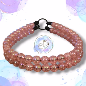 Beaded slip on dog collar made from two sets of 12mm round acrylic beads in pink