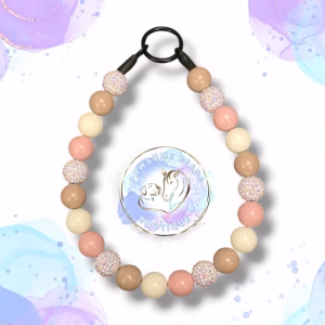 Beaded dog collar made from 20mm round acrylic beads in cream and pink colour beads