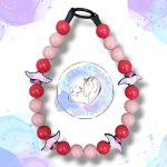 Custom made luxury 'Pterodactyl' beaded dog collar necklace. Features 20mm acrylic round gumball shaped beads and Pterodactyl dinosaur silicone feature bead.