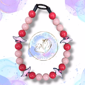 Custom made luxury 'Pterodactyl' beaded dog collar necklace. Features 20mm acrylic round gumball shaped beads and Pterodactyl dinosaur silicone feature bead.