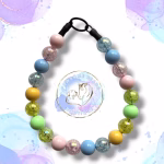 Beaded dog collar from Pawsome Beads Boutique made from 20mm acrylic beads in range of pink, blue, green and yellow colours