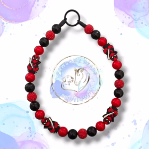 Superhero dog collar from Pawsome Beads Boutique in a Deadpool style