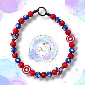 Superhero dog collar from Pawsome Beads Boutique in a Captain America style