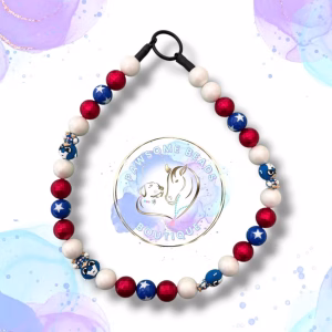 Superhero dog collar from Pawsome Beads Boutique in a Captain America style