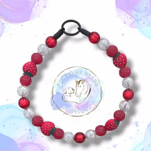 Beaded dog collar from Pawsome Beads Boutique made from 20mm acylic beads featuring Strawberry fruit feature beads