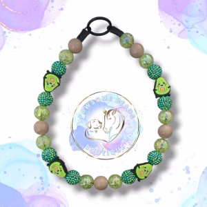 Beaded dog collar from Pawsome Beads Boutique made from 20mm acylic beads featuring Avacado feature beads
