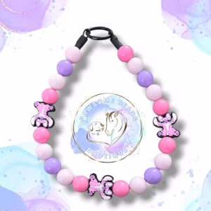 Beaded dog collar from Pawsome Beads Boutique made from 20mm acylic beads in blue white and yellow colours featuring Angel from Lilo and Stitch feature beads
