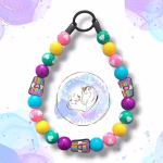 Beaded dog collar from Pawsome Beads Boutique made from 20mm acylic beads bright colour beads with hearts on them featuring coffee cup feature beads