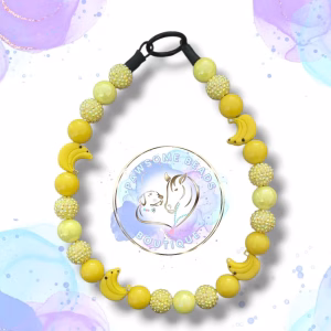 Beaded dog collar from Pawsome Beads Boutique made from 20mm acylic beads featuring banana fruit feature beads
