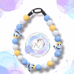 Beaded dog collar from Pawsome Beads Boutique made from 20mm acylic beads in blue white and yellow colours featuring donal duck feature beads