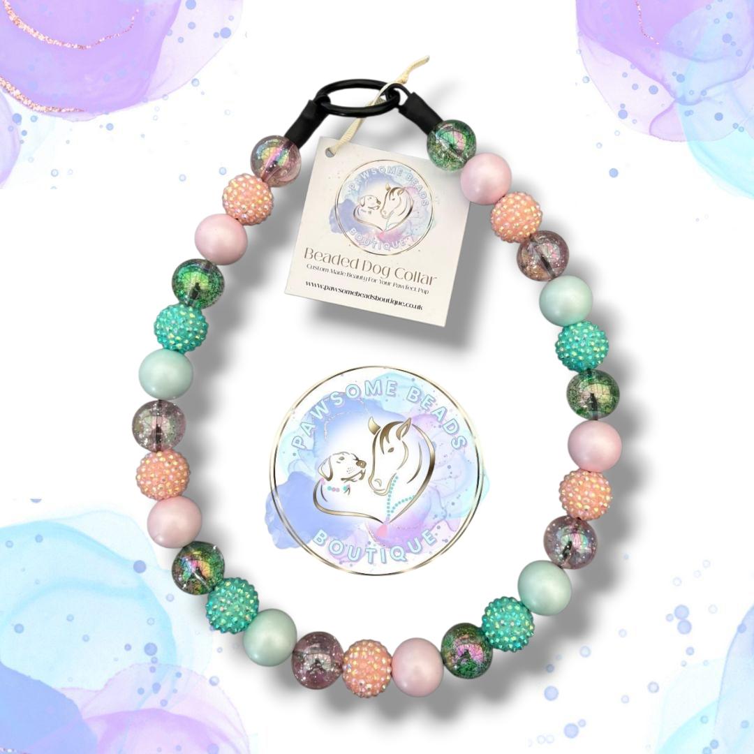 Pre-made slip on dog collar in silver beads from Pawsome Beads Boutique