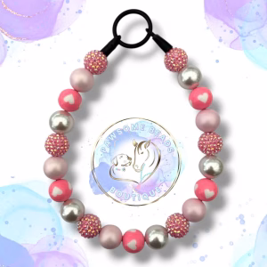 Beaded slip on dog collar made from 20mm round acrylic beads in pink colours