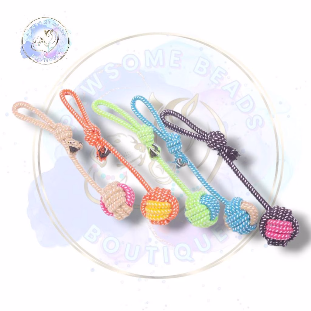 Rope Ball with Loop Handle Dog Toy. Soft Chew Toy for Small & Medium Dogs.