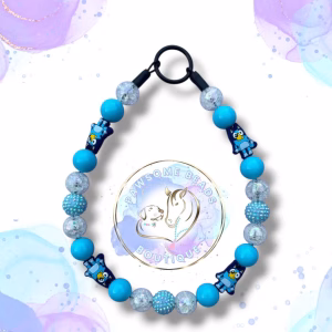 Beaded dog collar from Pawsome Beads Boutique made from 20mm acylic beads and silicone Bluey feature beads