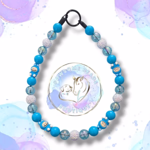 Beaded dog collar from Pawsome Beads Boutique made from 20mm acylic beads and silicone Labubu feature beads