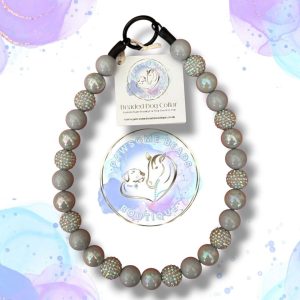 Pre-made slip on dog collar in silver beads from Pawsome Beads Boutique