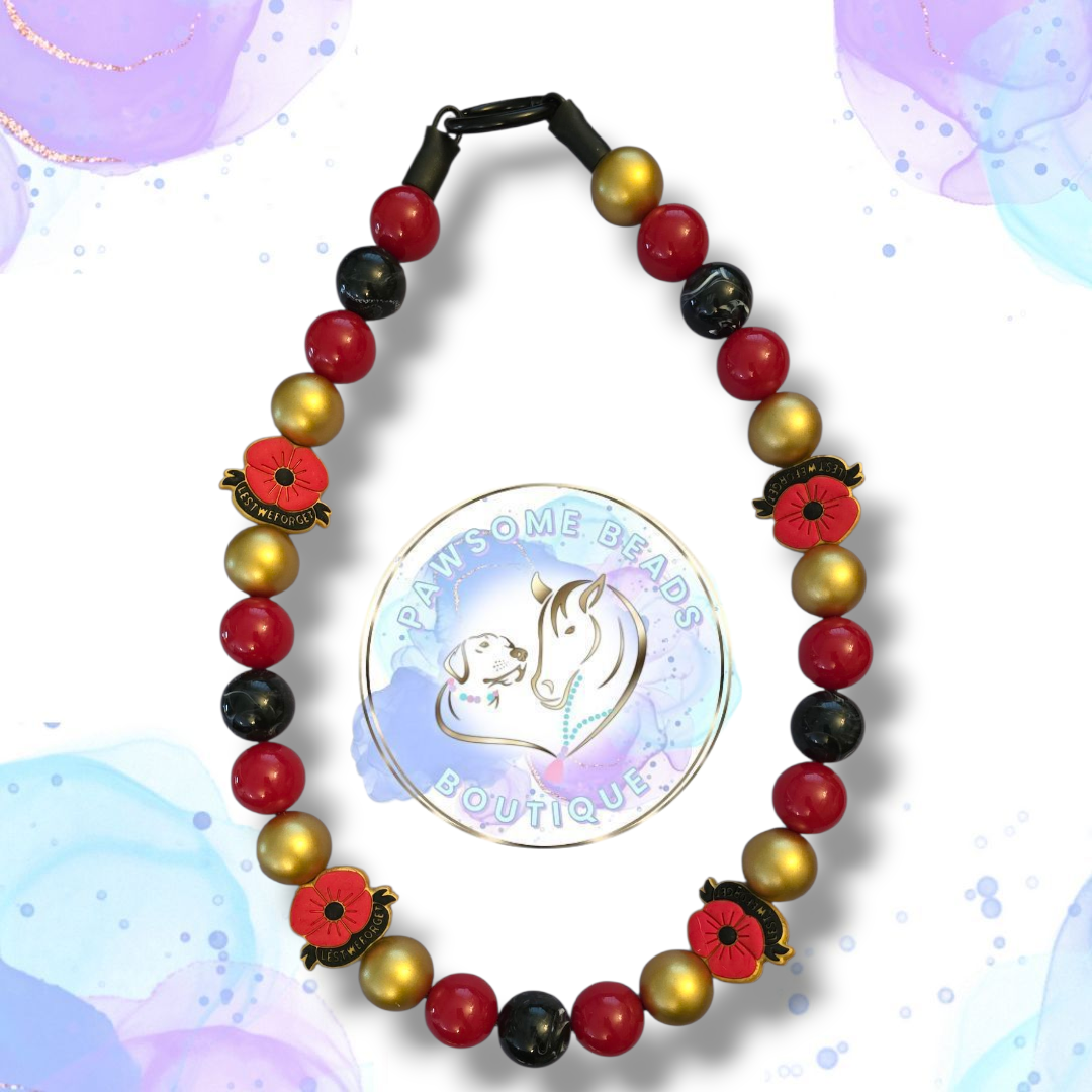 Remembrance Day Poppy beaded dog collar from Pawsome Beads Boutique