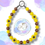 Beaded dog collar from Pawsome Beads Boutique in in yellow and brown pink beads with sunflower style feature beads