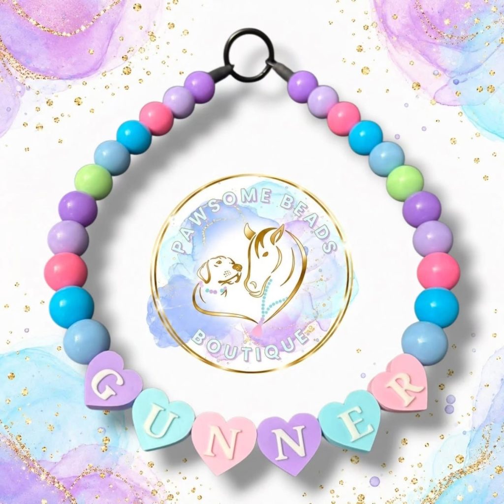 For the Love of Bullies Beaded Dog Collar | Necklace (with optional Heart Shaped Letter Bead personalisation)