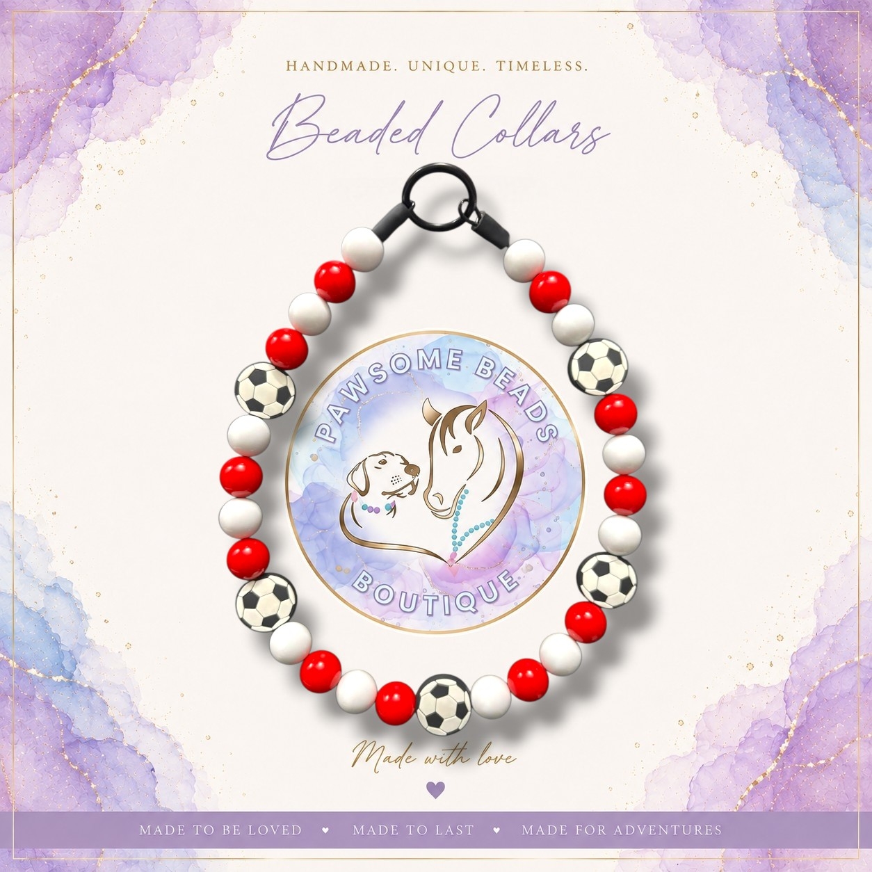 England World Cup 2026 inspired beaded dog collar featuring nation colours and silione football feature beads