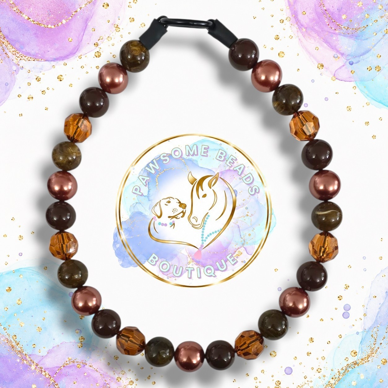 Autumn Woodland brown, copper and amber handmade beaded dog collar