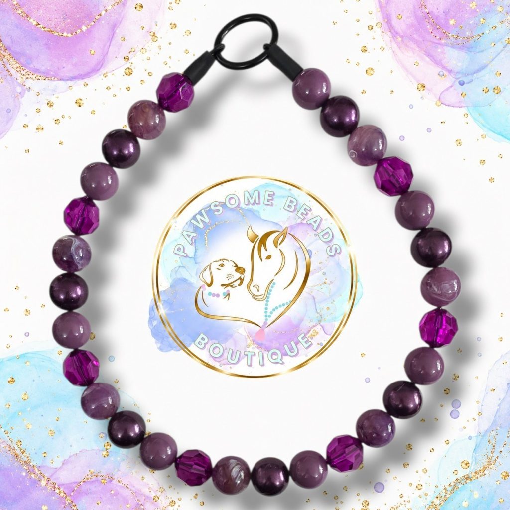 Mystic Plum purple handmade beaded dog collar with lilac and plum beads