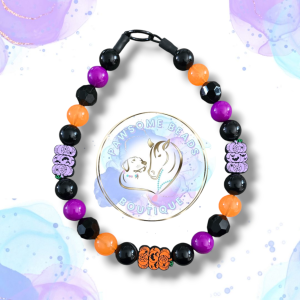 Spooky purple and orange pumpkins beaded dog collar