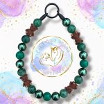 Autumn Bears Lexi beaded dog collar with emerald, teal and pearlescent green beads and brown teddy bear focal beads.