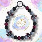 Fangtastic Halloween beaded dog collar with grey, burgundy and black sparkling beads and cute black bat focal beads with red wings