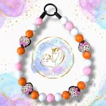 Harvest Blush Pumpkins autumn beaded dog collar with pink, white and orange beads and patterned pumpkin feature beads