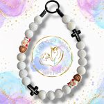 Jesus beaded dog collar necklace with white beads, Jesus characters and black cross feature beads