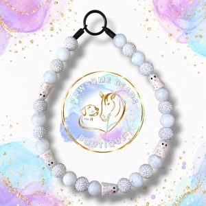 Spooky Sprinkles White Halloween beaded dog collar with white sprinkle ghost feature beads and sparkling crystal-style beads
