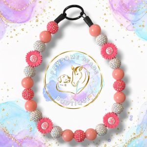 Pink Breast Cancer Awareness beaded dog collar with sparkling crystal beads